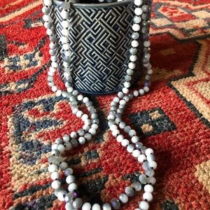 Shades of gray and purple glass beaded necklace.